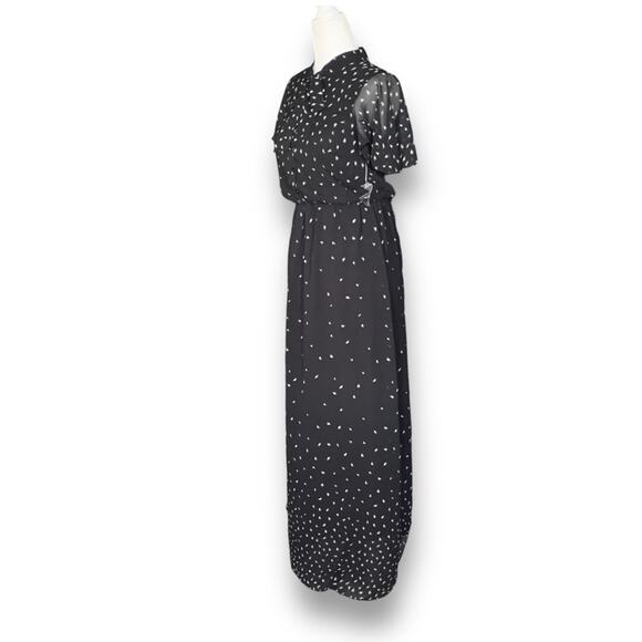 ModCloth Black Dandelion Maxi Dress Bow Detail Tie Neck Sheer Flutter Sleeve XS - Picture 4 of 15